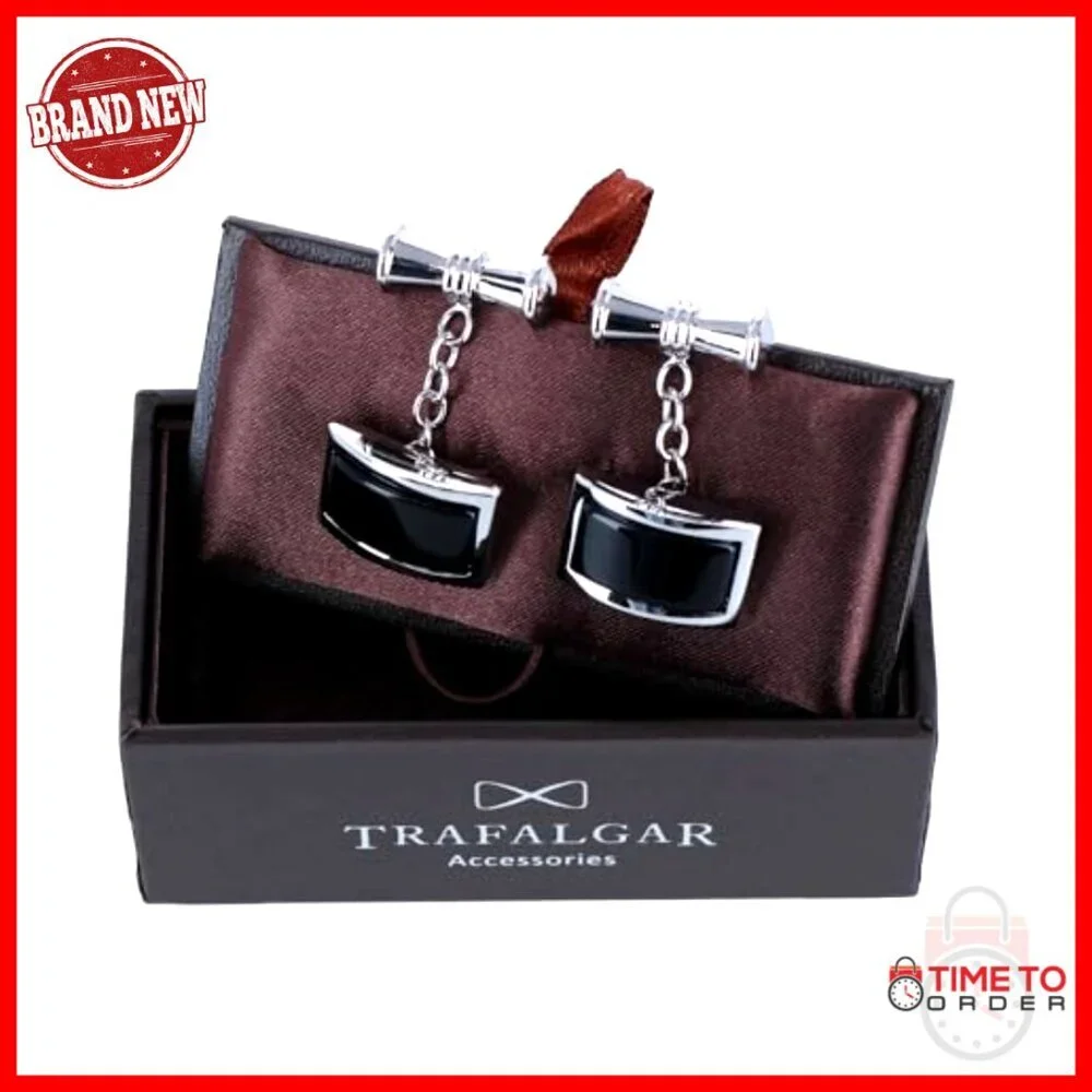Men's Black Agate Cufflinks Rectangular Brass Professional Formal Wear